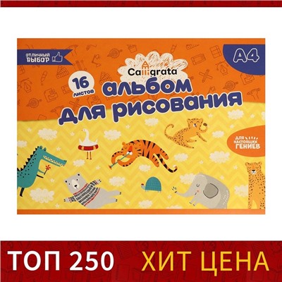 Альбом для рисования Calligrata А4, 16 листов на скрепке, обложка мелованная бумага 120 г/м², внутренний блок офсет 100 г/м²