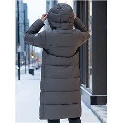 Пальто зимнее утепленное с капюшоном женское темно-коричневого цвета 1318TK