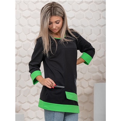 853 Туника "черный/салатовый"