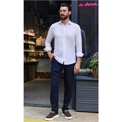 Брюки лен F211-0871 navy