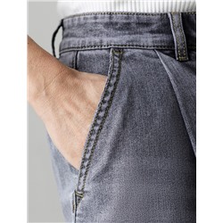 Широкие джинсы с защипами из эластичного денима  средней плотности