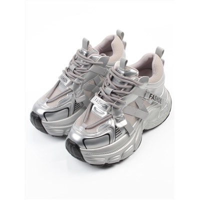 03-18C GREY/SILVER Кроссовки женские (натуральная кожа, искусственная кожа)