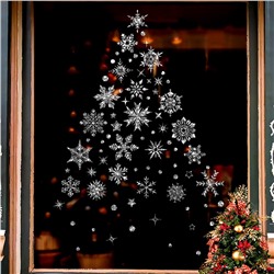 Наклейки на окна "Снежинки БЛЕСТЯЩИЕ" с серебряным глиттером 110 элементов 4 листа 20*30 см. Многоразовые, Без клея (Статические) BQ015