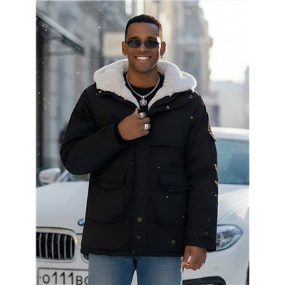 Парка мужская зимняя удлиненная с мехом черного цвета 8757Ch