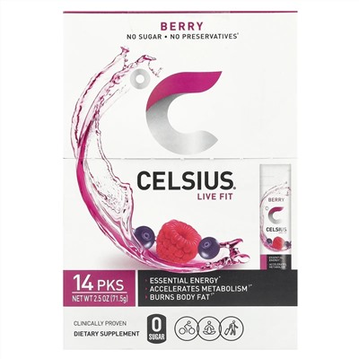 Celsius, Live Fit, ягоды, 14 пакетиков по 5,11 г (0,18 унции)