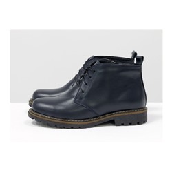 Женские ботинки на шнуровке в стиле Dr. Martens, выполнены из натуральной кожи синего цвета, на утолщенной тракторной подошве, Б-152-27