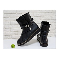 Женские высокие ботиночки в стиле UGG из натуральной текстурированной кожи черного цвета , Коллекция осень-зима 2017-2018, Б-17119