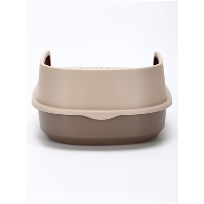 Лоток для кошек Фур-Мур 48×35.5 cм с высоким бортом + совок, Soft-touch, капучино