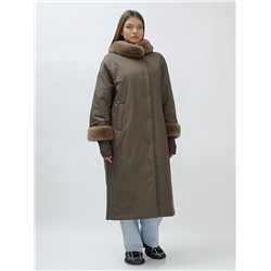 Пальто зимнее женское с норкой большого размера коричневого цвета 25008K