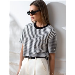 Свободная футболка в полоску из премиального хлопка с эластаном