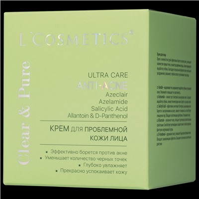 Крем для лица Clear & Pure ULTRA CARE Anti-Acne для проблемной кожи  – 50 мл. Борется против акне, Уменьшает количество черных точек, Увлажняет кожу лица