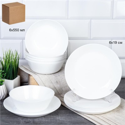 Столовый набор 12 предметов Евро 12FLML756 (WHITE) (уп 4)