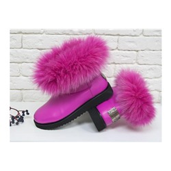 Женские ботиночки в стиле UGG из натуральной кожи цвета фуксия и натурального шикарного меха песца, Коллекция осень-зима , Б-17113