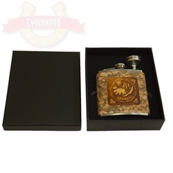 Н-р Фляжка металл, пробка, береста 6oz+воронка п/у Байкал Медведь 11*9.5см