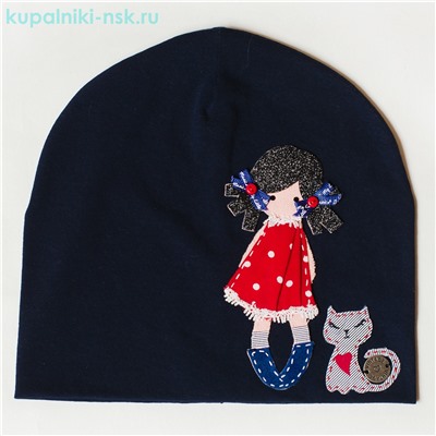 109 Ш Девочка с котенком Колпак для девочки (50-54)