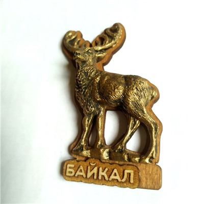 Магнит объемный на подложке дерев., иск. камень Олень 9*5*2 см