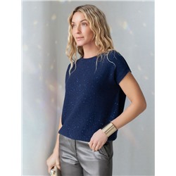 Джемпер с цельнокроенным коротким рукавом из хлопковой пряжи с пайетками.