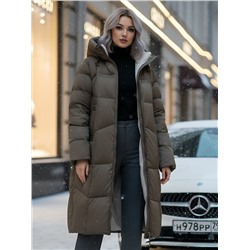 Пальто зимнее утепленное с капюшоном женское коричневого цвета 7702K