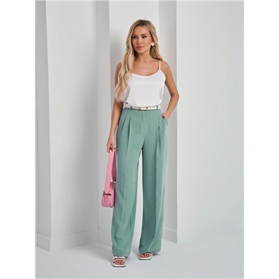 Брюки широкие серо-зелёные с карманами