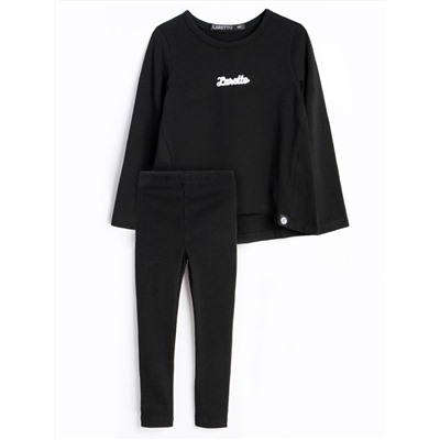 Фуфайка (футболка) с длинным рукавом+Брюки (легинсы), Black