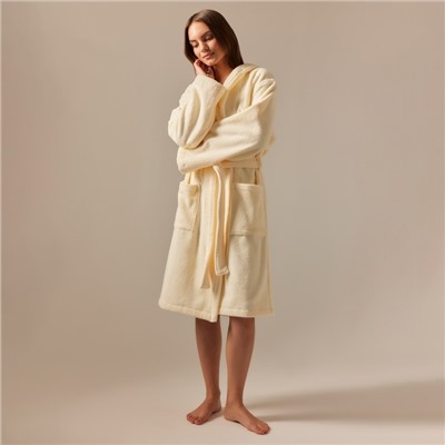 Халат махровый с капюшоном женский SL HOME: Basic «Айвори», хлопок 100%, молочный