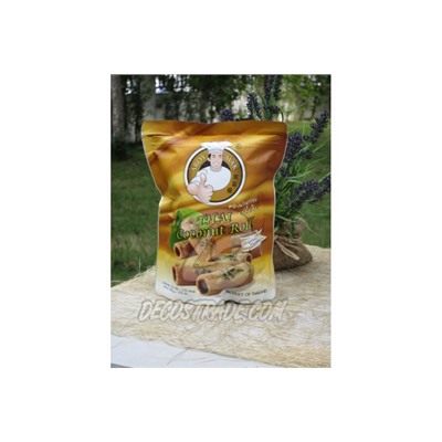 Хрустящие трубочки на кокосовом молоке с кунжутом от Aroy Mak, Thai coconut roll, 100 гр