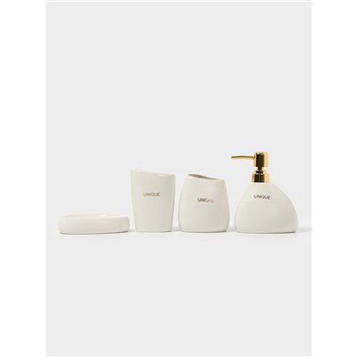 Аксессуары для ванной SAVANNA Stone, 4 предмета: мыльница, дозатор для мыла, 2 стакана, белые