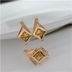 Комплект ювелирной бижутерии коллекция "Дубай" серьги и кольцо 19 р, покрытие позолота, вставка: фианит и цирконы, цвет: желтый и прозрачный, арт.414.632-19