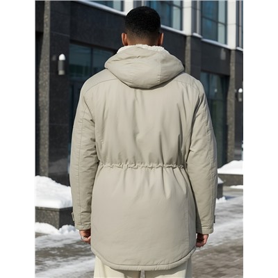 Парка мужская зимняя удлиненная с мехом бежевого цвета 2606B