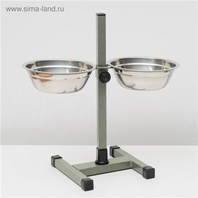 Подставка с мисками, 2×700 мл, высота 40 см, разборная, зелёная