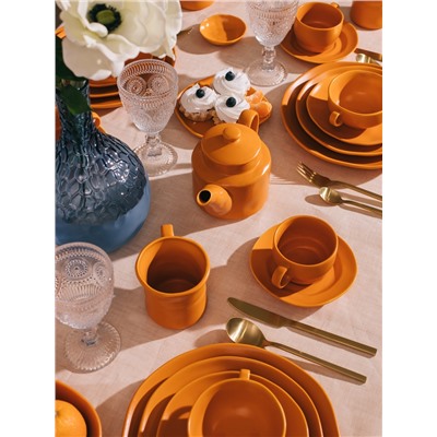 Чайная пара Magistro Potter, 2 предмета: чашка 250 мл, блюдце d=15.3 см, фарфор, оранжевая