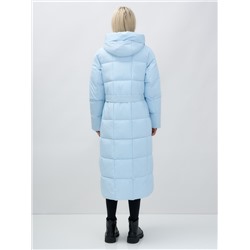 Пальто утепленное стеганное зимнее с капюшоном женское голубого цвета 9609Gl