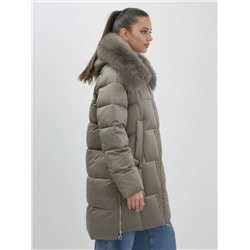 Пальто зимнее утепленное с мехом и капюшоном тренд коричневого цвета 7630K