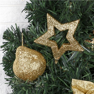 Искусственная ёлка настенная «Зимнее волшебство. Звёзды шишки», 45 см, золото, ПВХ ветки отгибаются