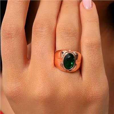 Кольцо 18 р с крупным камнем ювелирная бижутерия коллекция  "Дубай" покрытие: позолота, вставка: фианит, цвет: зеленый, арт.314.511-18