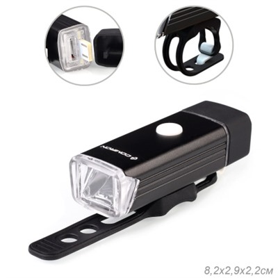 Фонарь передний COMIRON "FR18" корпус: алюминий +ABS свет CREE XPG LED 350m; аккум: 3.7V 2000 mAh USB влагозащищённый, индикация заряда /уп 120/
