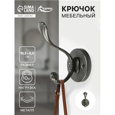Крючок мебельный CAPPIO GRACE, двухрожковый, цвет графит