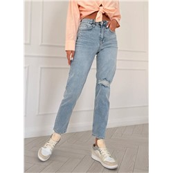 Женские джинсы МОМ рваные с потёртостями CRACPOT