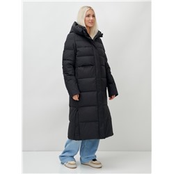 Пальто утепленное стеганное зимнее с капюшоном женское черного цвета 9620Ch