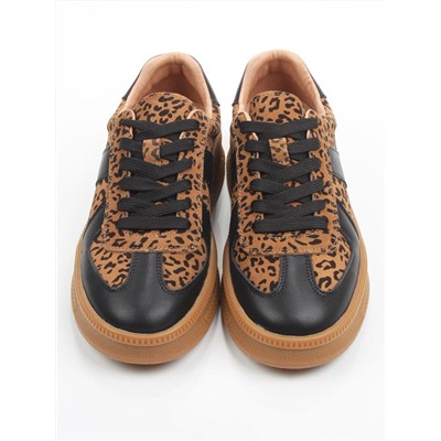 03-YH503-1 BLACK/LEOPARD Кроссовки женские (натуральная кожа, натуральная замша)