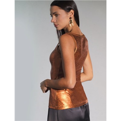 Топ в рубчик с широкими лямками с матовым покрытием металлик из хлопка с эластаном