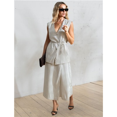 Удлиненный костюмный жилет в полоску с поясом из легкого хлопкового поплина