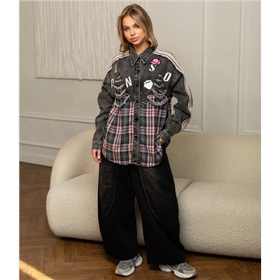 Рубашка #КТ2593 (1), пудровый,серый