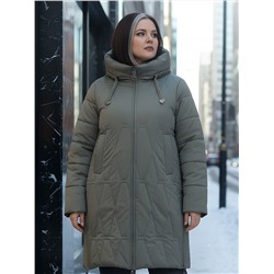 Пальто зимнее утепленное женское большого размера светло-коричневого цвета 7699SK