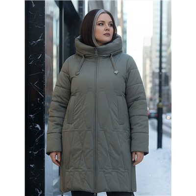 Пальто зимнее утепленное женское большого размера светло-коричневого цвета 7699SK