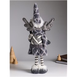 Интерьерная кукла текстильная «Лосиха в сером наряде, с лыжами», 14×12×45 см