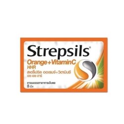 Леденцы от кашля и боли в горле со вкусом апельсина Strepsils Orange + Vitamin C 8 шт, Strepsils Апельсин + Витамин C