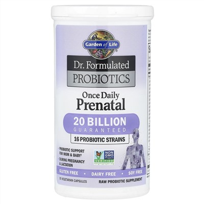 Garden of Life, Dr. Formulated, пробиотики, для приема один раз в день во время беременности (хранение в холодильнике не требуется), 30 вегетарианских капсул