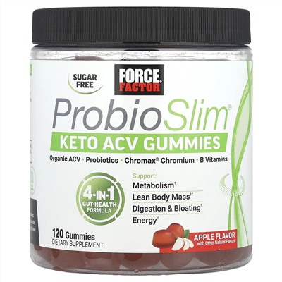 Force Factor, ProbioSlim®, жевательные мармеладки с кето-уравновешиванием, яблоко, 120 жевательных таблеток