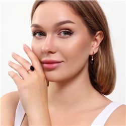 Комплект ювелирная бижутерия коллекция  "Дубай" серьги и кольцо 17 р, покрытие: позолота, вставка: фианит, цвет: черный, арт.313.085-17